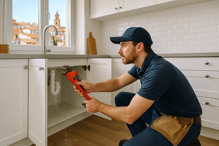 Fontanero en Dos Hermanas arreglando una fuga de agua de un fregadero