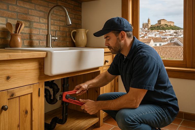 fontanero en Osuna arreglando un fregadero