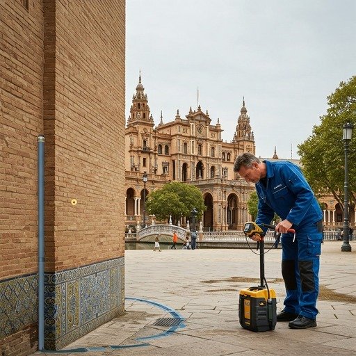Fuga de agua en plaza españa de Sevilla