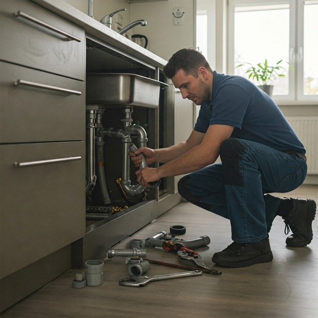 Fontanero arreglando un lavabo en La Macarena