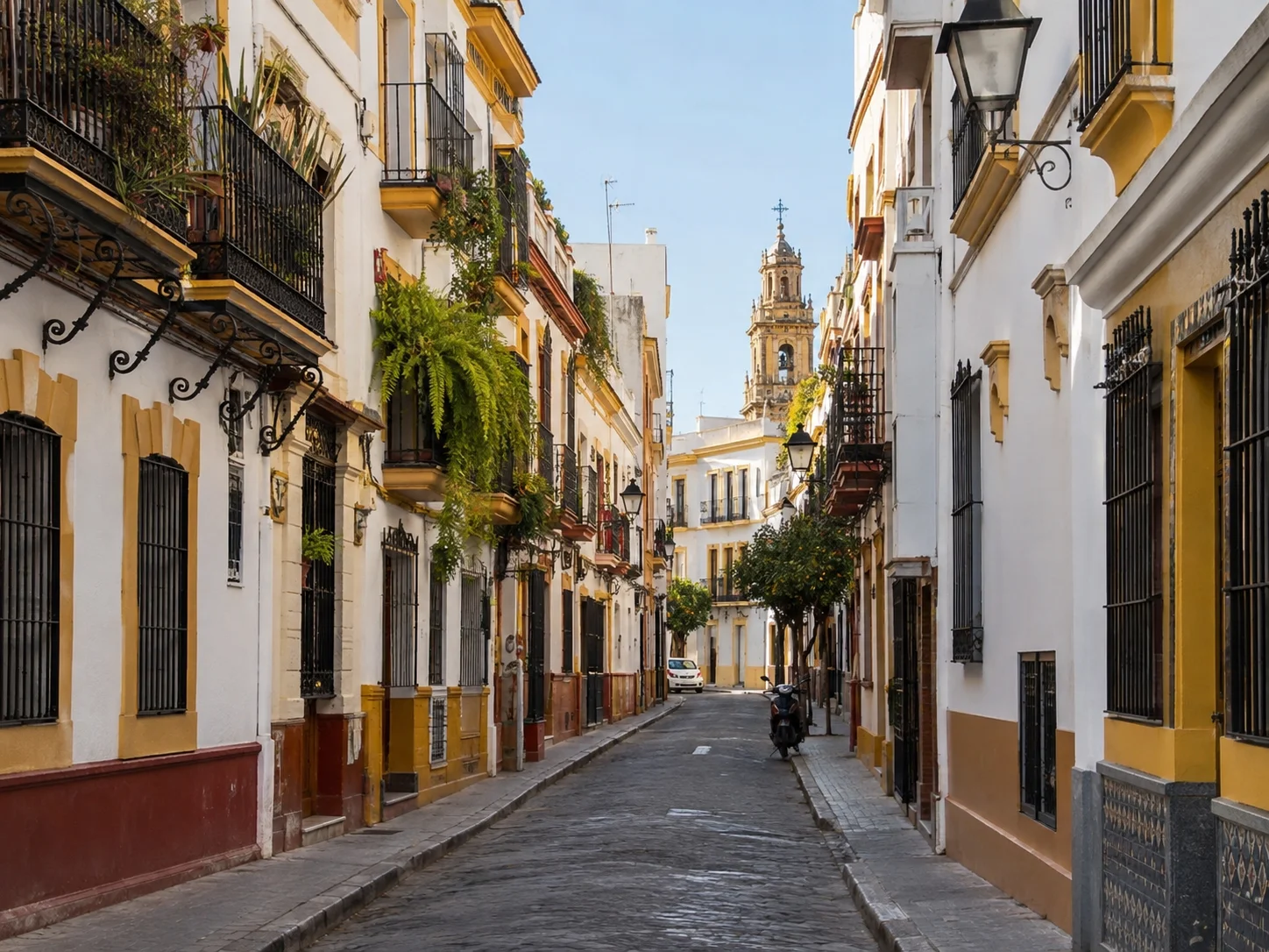 Calle estrecha del barrio de Triana en Sevilla con fachadas tradicionales